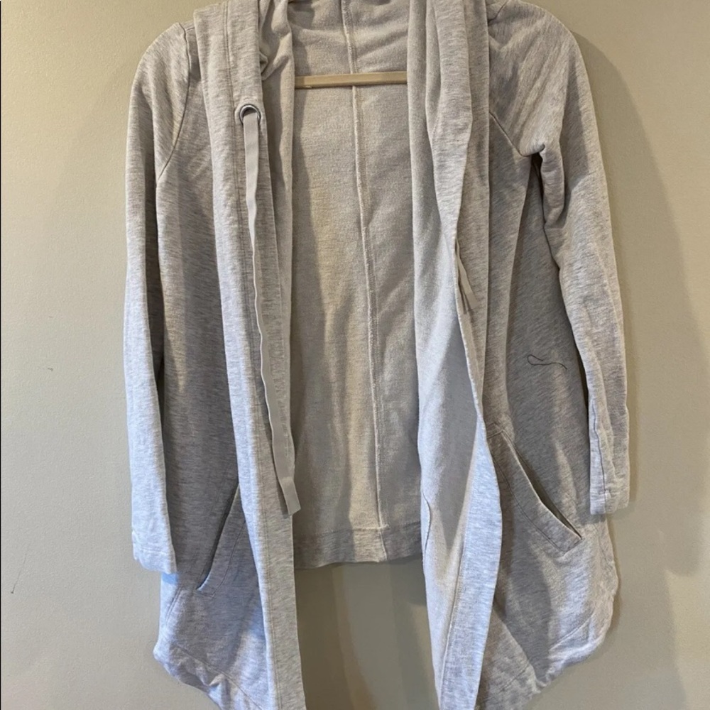 Athleta Women’s Open Front Shawl Tie Collar Sweatshirt  Size XS Gray Hooded